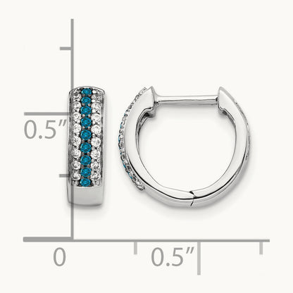 Blue and White Diamond Hinged Hoop Earrings, 14K White Gold