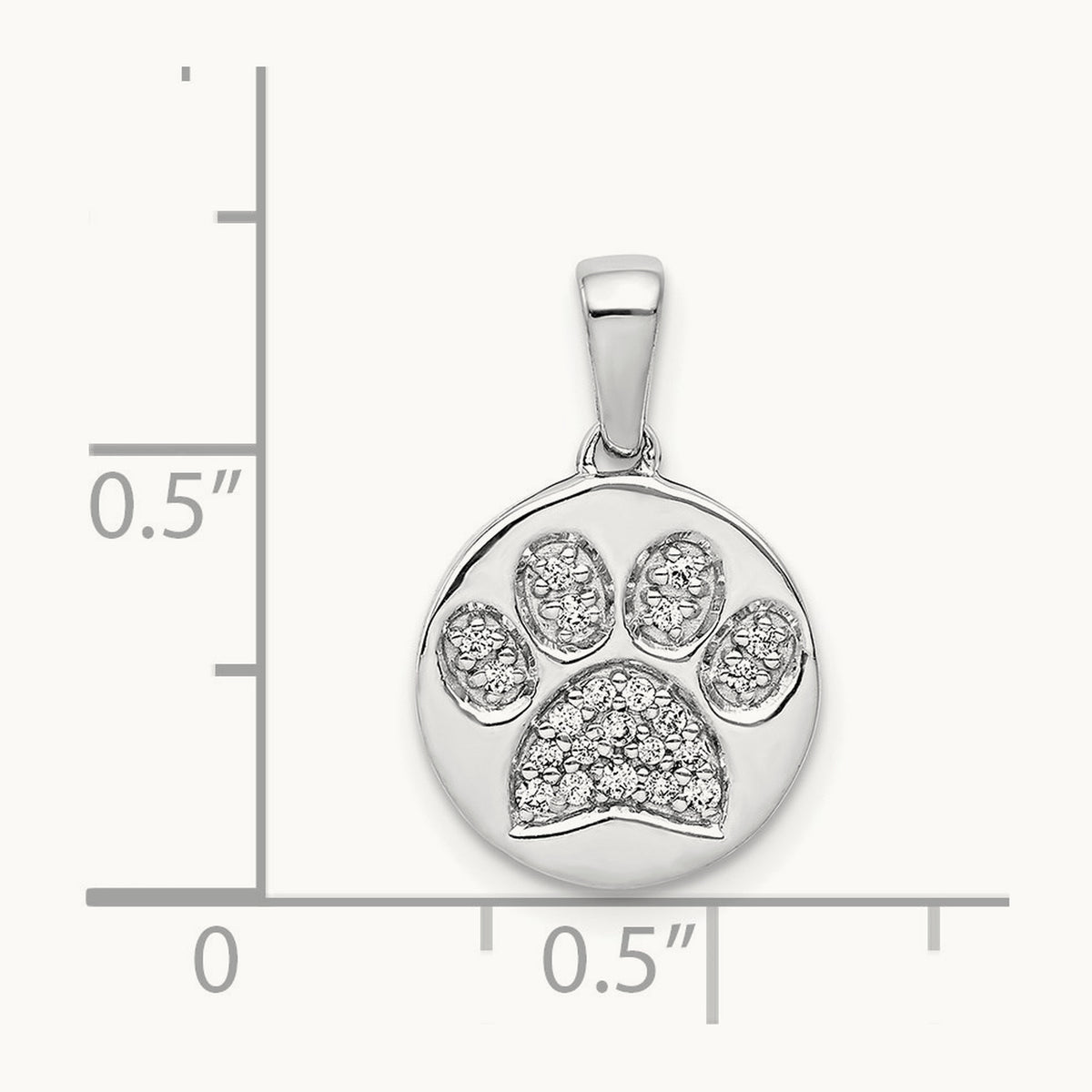 Diamond Paw Print in Circle Pendant, 14K White Gold