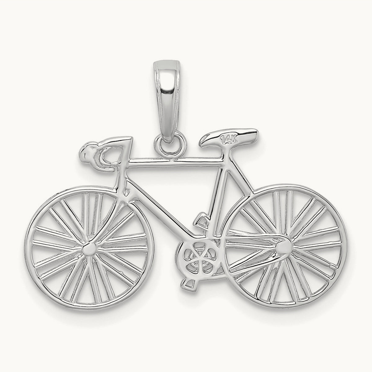 Polished Bicycle Charm — 14K White Gold