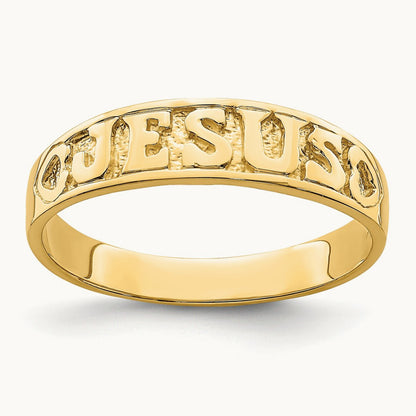 Polished Jesus w/Hearts Ring, 14K Gold