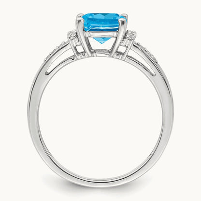 Cushion Blue Topaz and Diamond Ring, 14K White Gold