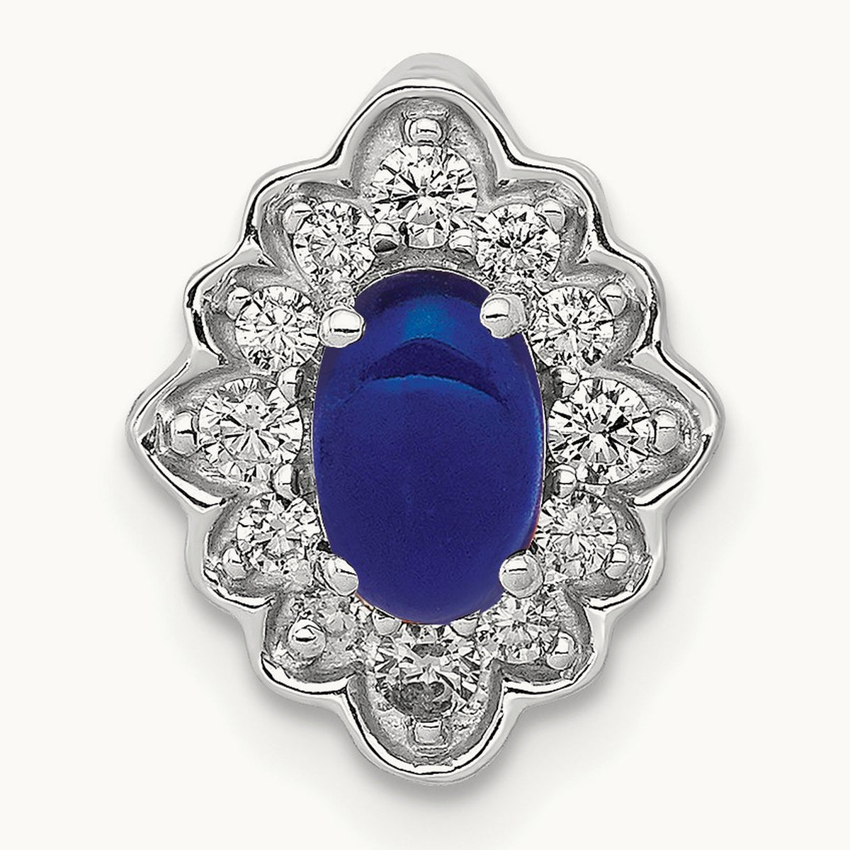 Fancy Diamond and Cabochon Sapphire Chain Slide, 14K White Gold