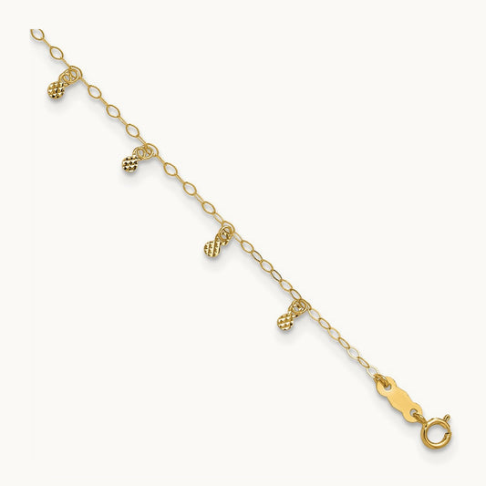 Oval Chain Diamond Cut Dots 10in plus 1in Ext Anklet, 14K