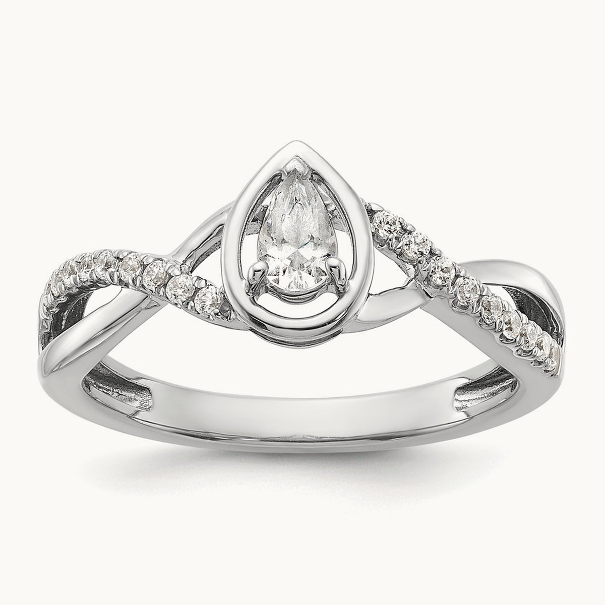 Pear Ctr Diamond Complete Promise/Engagement Ring, 14K White Gold