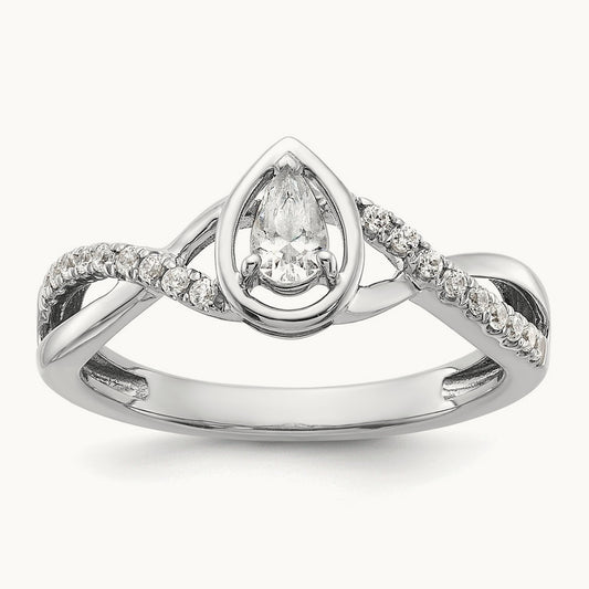 Pear Ctr Diamond Complete Promise/Engagement Ring, 14K White Gold