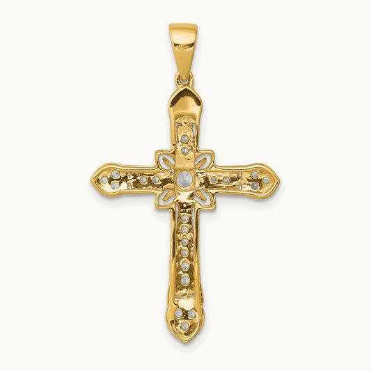Filigree Cross Pendant, 0.25 ct tw Lab-Grown Diamond — 14K Yellow Gold