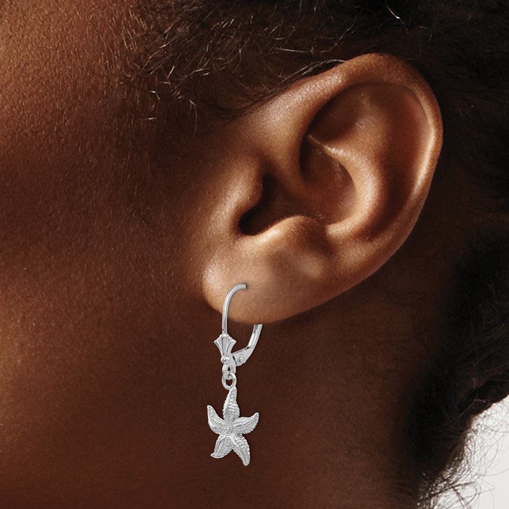 Starfish Leverback Earrings — 14K White Gold