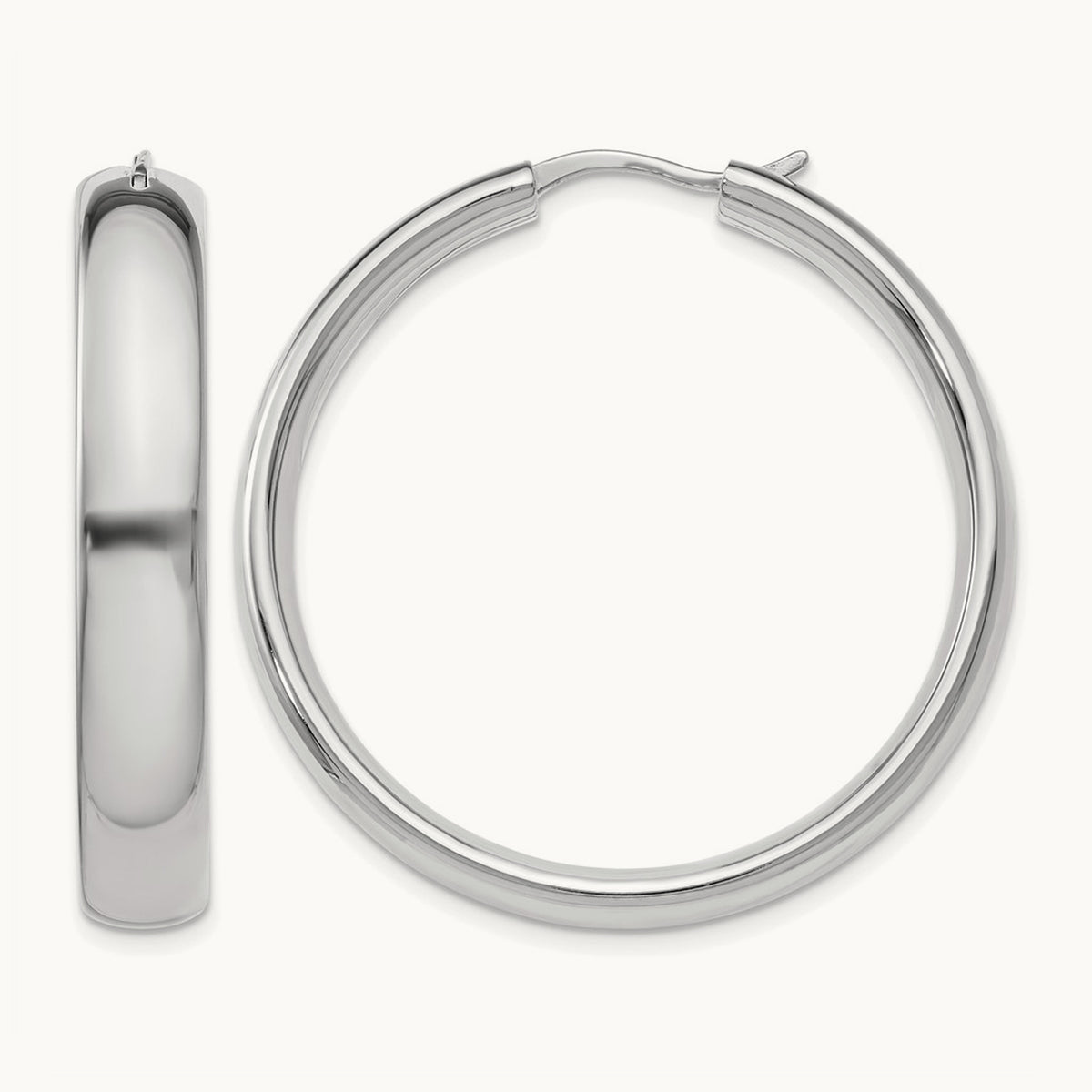 Rhodium-plated Half Round Tube Earrings — 6mm