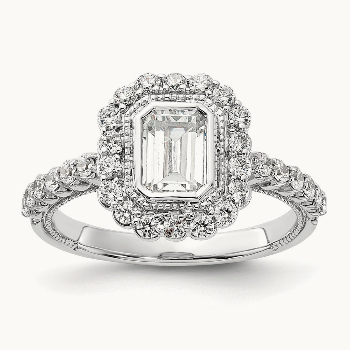 Halo Emerald Bezel Semi-Mount Ring — 1 ct, 7
