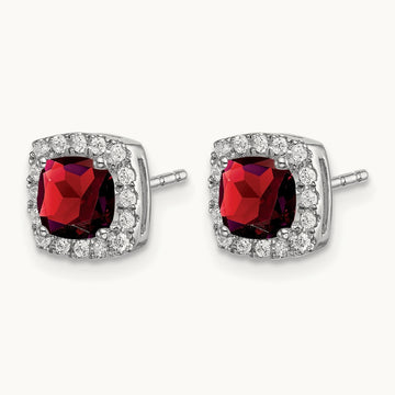 Cushion Garnet and Diamond Halo Earrings — 7.8mm
