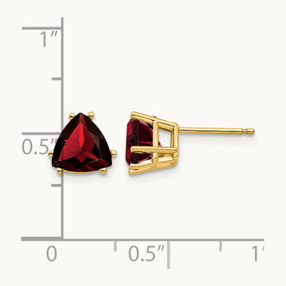 Trillion Garnet Earrings, 7mm, 14K