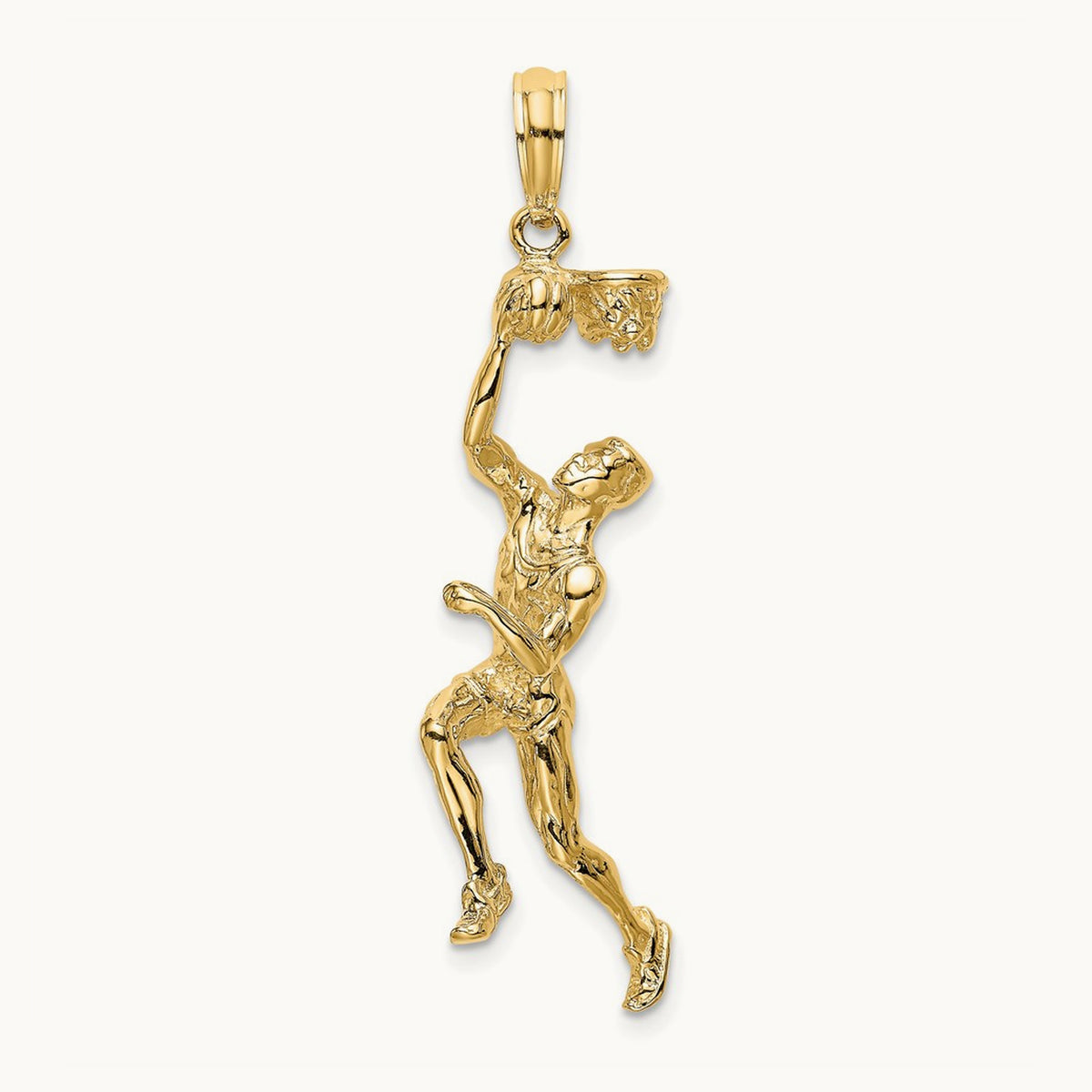 3-D Basketball Player w/Ball and Partial Hoop Charm, 14K