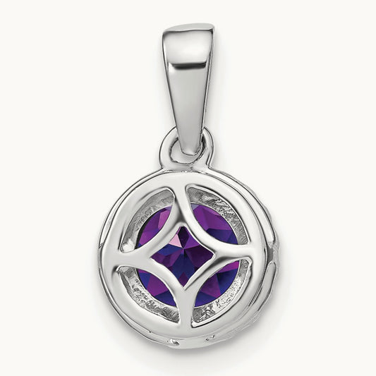 Amethyst and Diamond Halo Pendant, 14K White Gold
