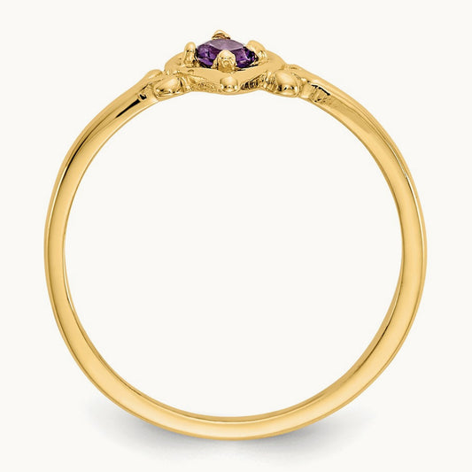Amethyst Birthstone Heart Ring — 14K Yellow Gold, 7