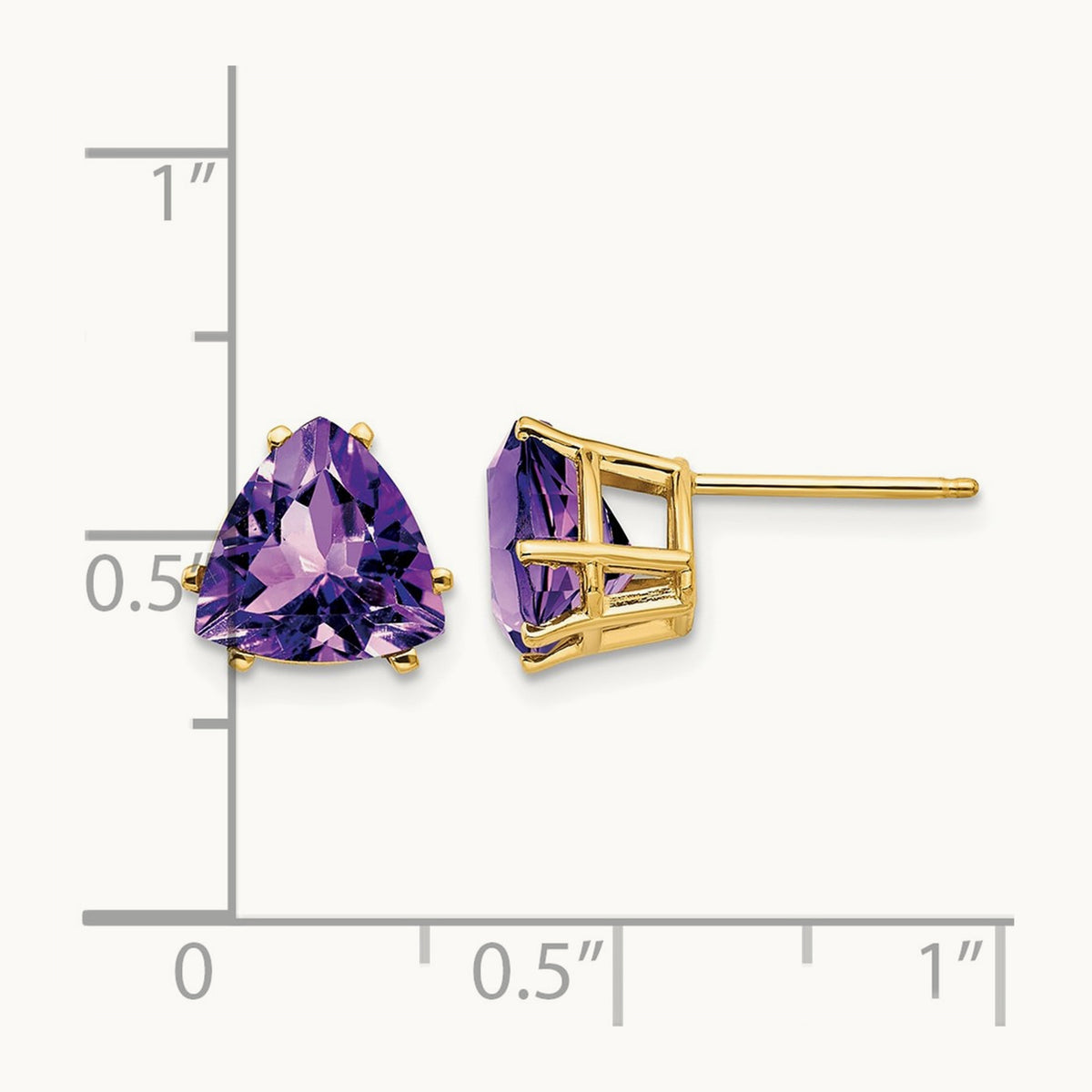 Trillion Amethyst Earrings, 8mm, 14K