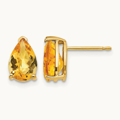 9x6mm Pear Citrine Checker Earrings, 14K