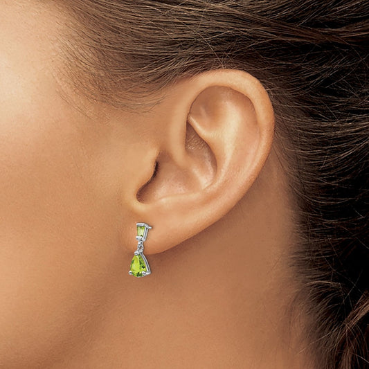 Peridot Dangle Post Earrings — 14K White Gold, 18mm