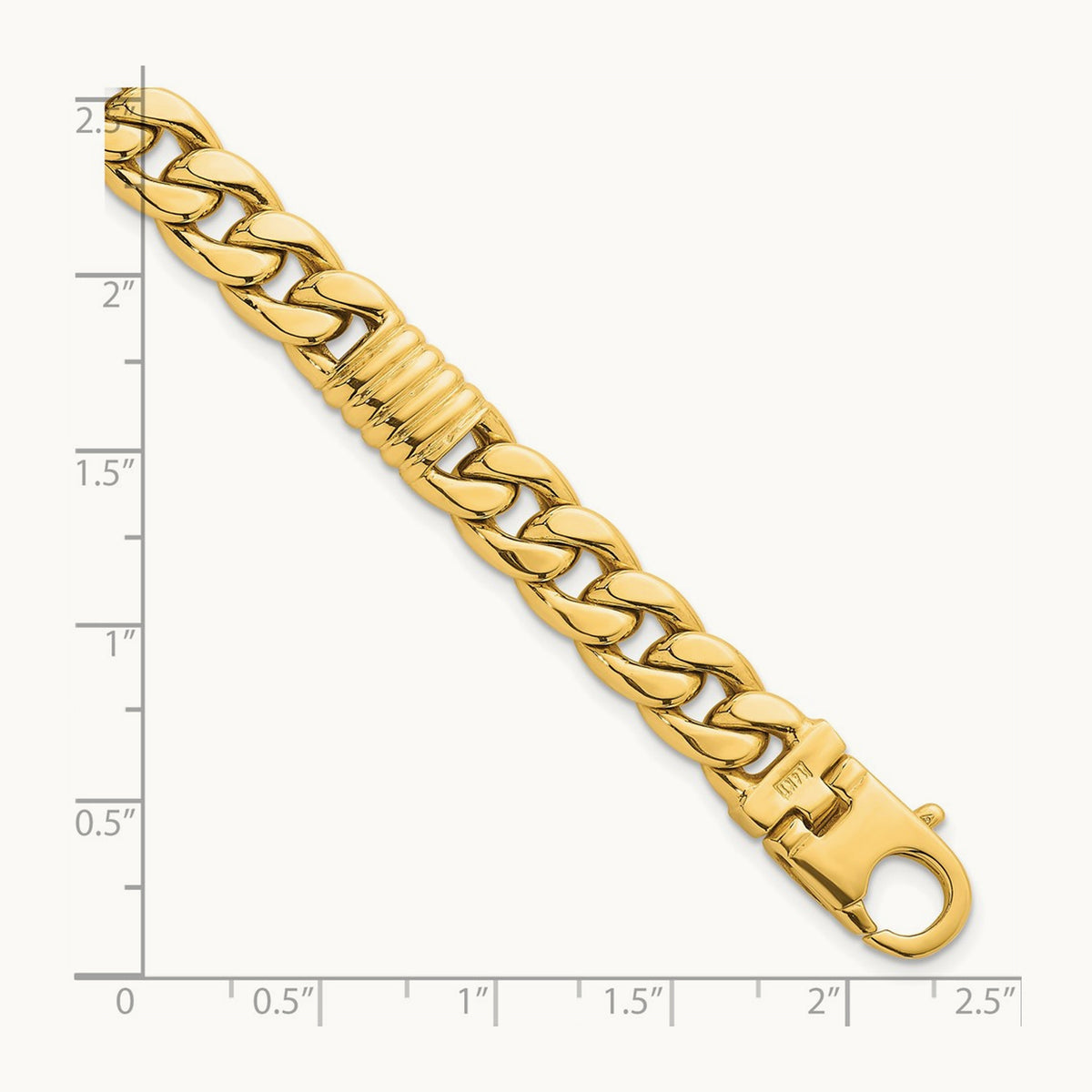 Polished Fancy Curb Chain Men's Bracelet, 8.75mm, 14K