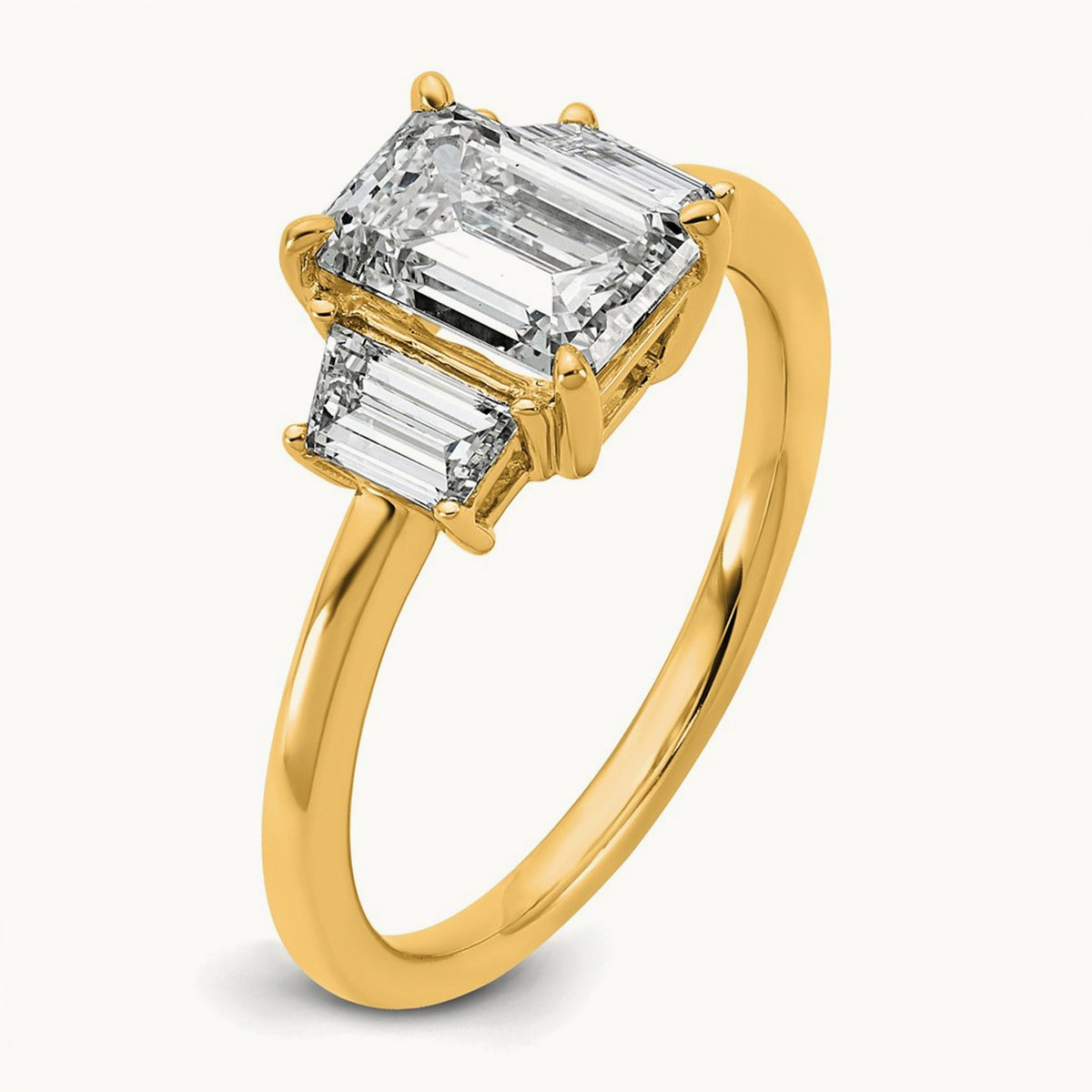 Emerald & Trapezoid Engagement Ring — 14K Yellow Gold, 2 ct, 7