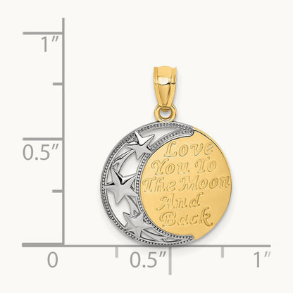w/ Rhodium LOVE YOU TO THE MOON AND BACK Pendant, 14K