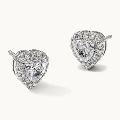 Heart Halo Post Earrings, 0.50-7.25 ct tw Lab-Grown Diamond — 5/8 ct, VS/SI (Great) · Certified, 14K White Gold