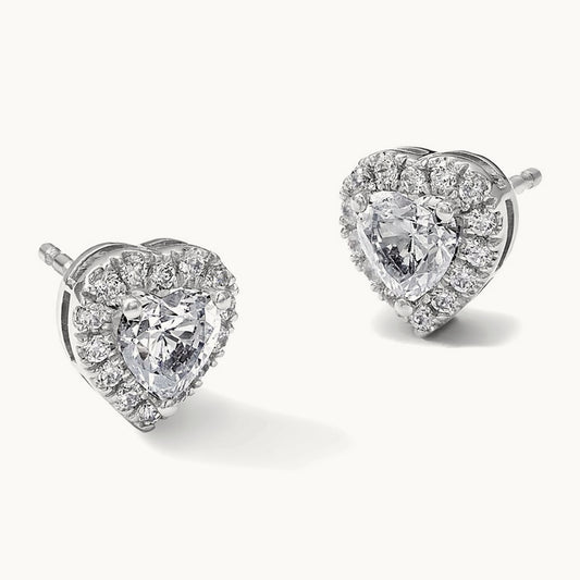 Heart Halo Post Earrings, 0.50-7.25 ct tw Lab-Grown Diamond — 5/8 ct, VS/SI (Great) · Certified, 14K White Gold