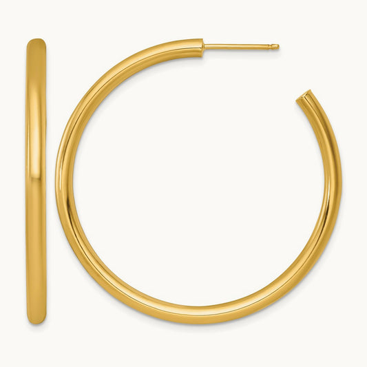 3.0 x Polished Post Hoop Earrings, 45mm, 14K
