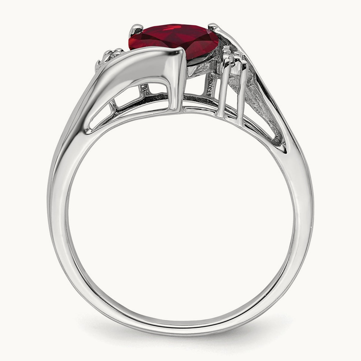 Created Ruby and Diamond Heart Ring, 14K White Gold