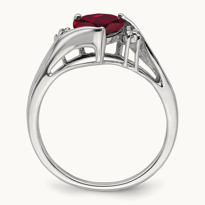 Created Ruby and Diamond Heart Ring, 14K White Gold
