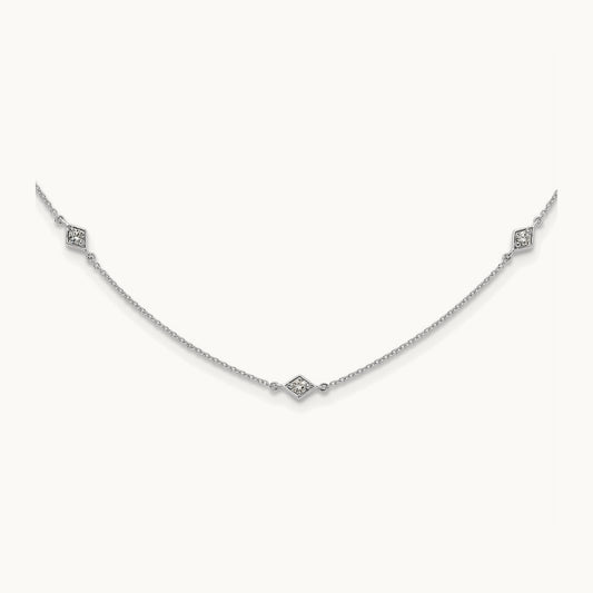 Diamond Multi Station Necklace — 14K White Gold