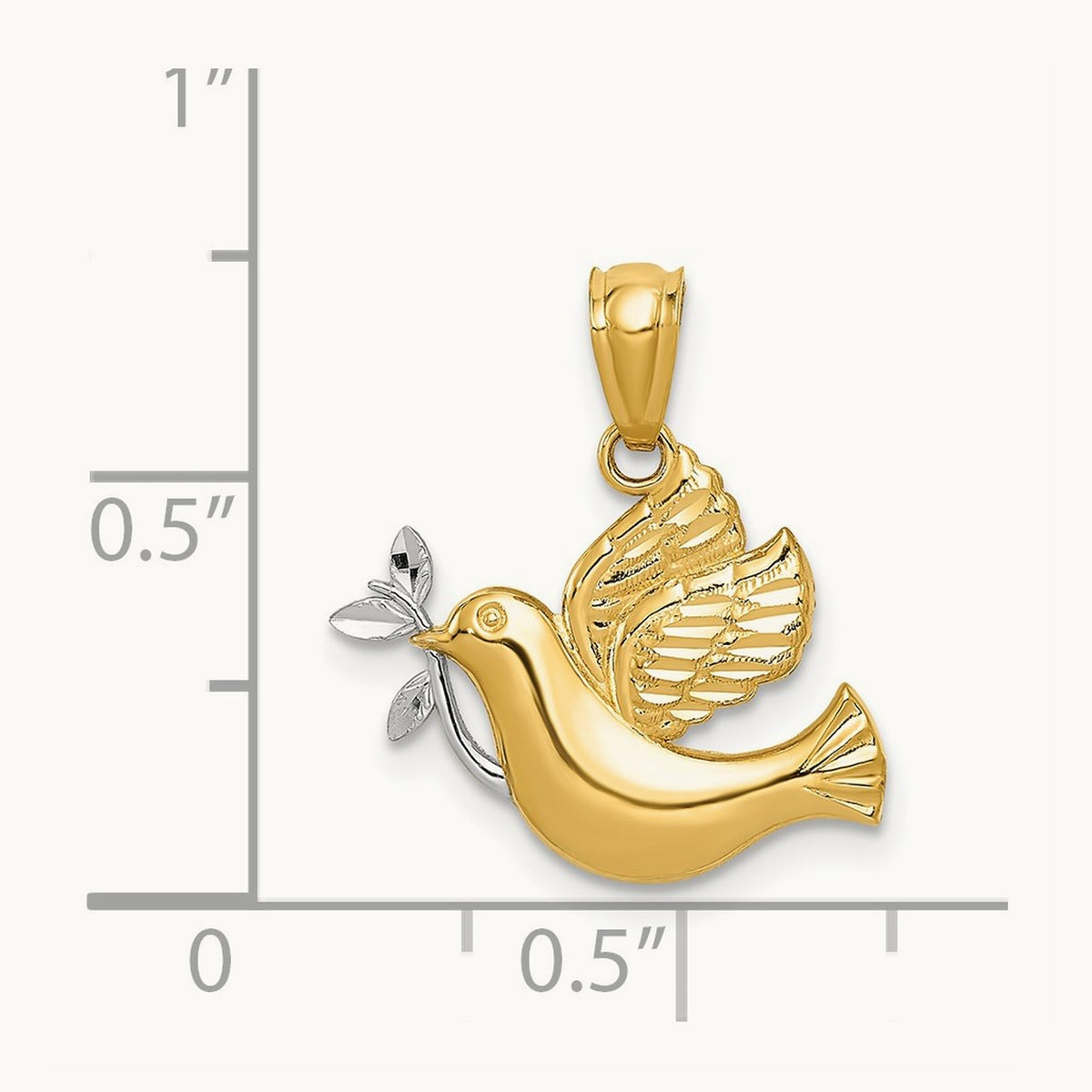 w/Rhodium Polished Dove w/Olive Branch Pendant, 14K