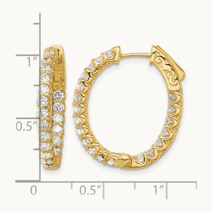 2ct 40- In/Out Oval Hoop w/ Safety Clasp Diamond Earrings, 2.3mm, 14K