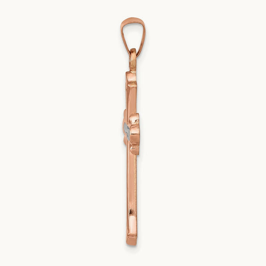 W/ White Rhodium Cross Pendant, 14K Rose Gold