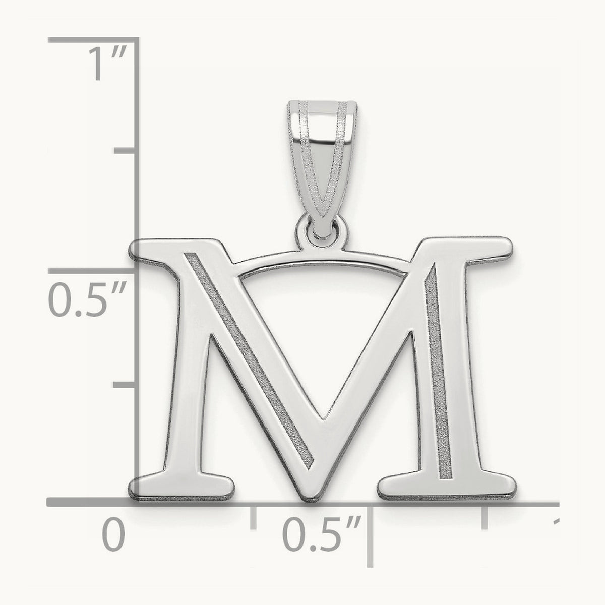 Polished Etched Letter M Initial Pendant, 14K White Gold