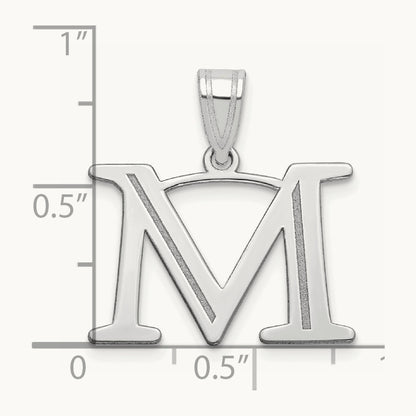 Polished Etched Letter M Initial Pendant, 14K White Gold