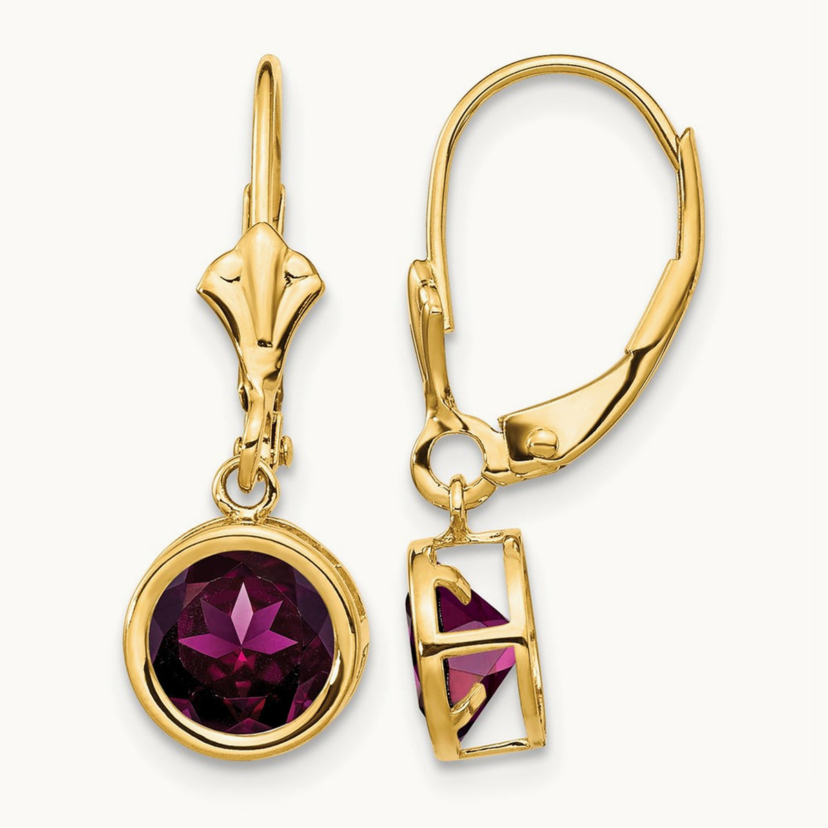 Rhodolite Garnet Leverback Earring, 6mm, 14K