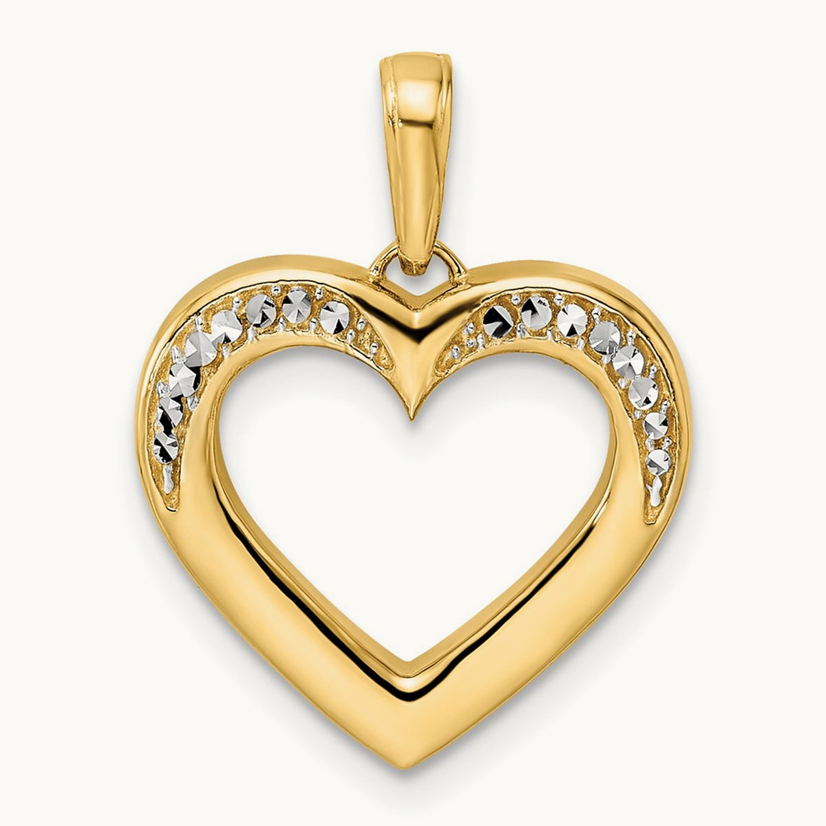 Diamond-cut Fancy Heart Pendant, 14K with White Rhodium