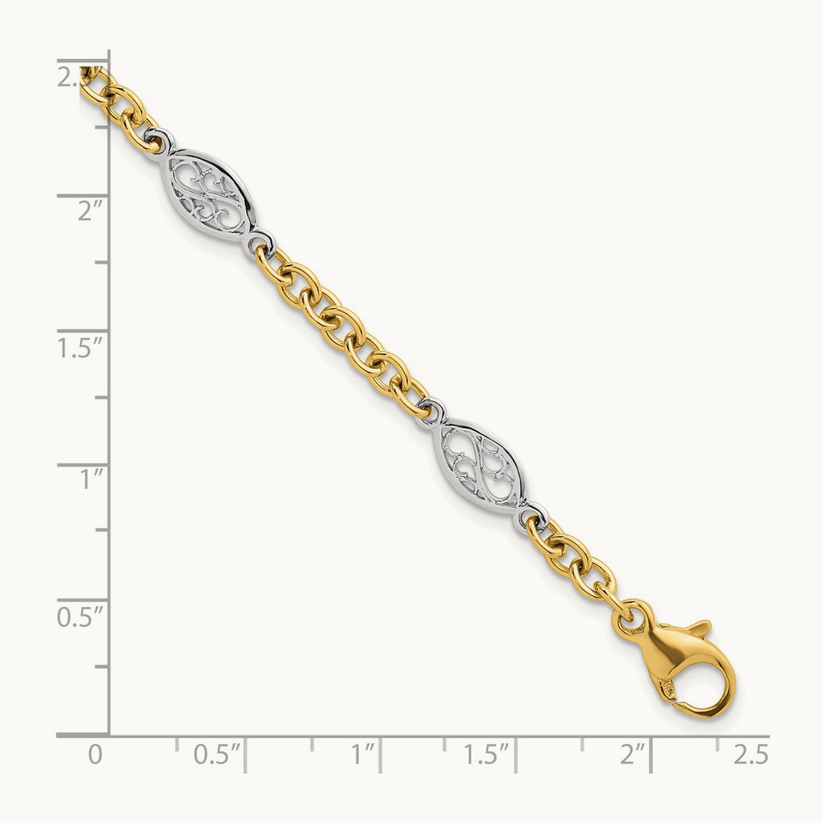 Polished Fancy Chain Bracelet, 6.5mm, 14K Two-tone