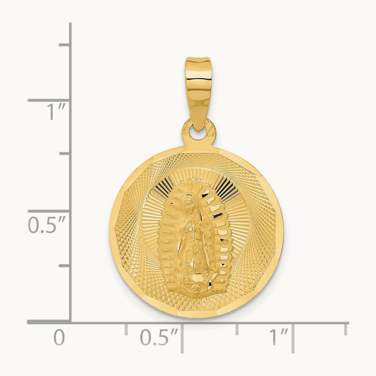 Polished Diamond-cut Lady Of Guadalupe Circle Pendant — 14K Yellow Gold, 28.5mm