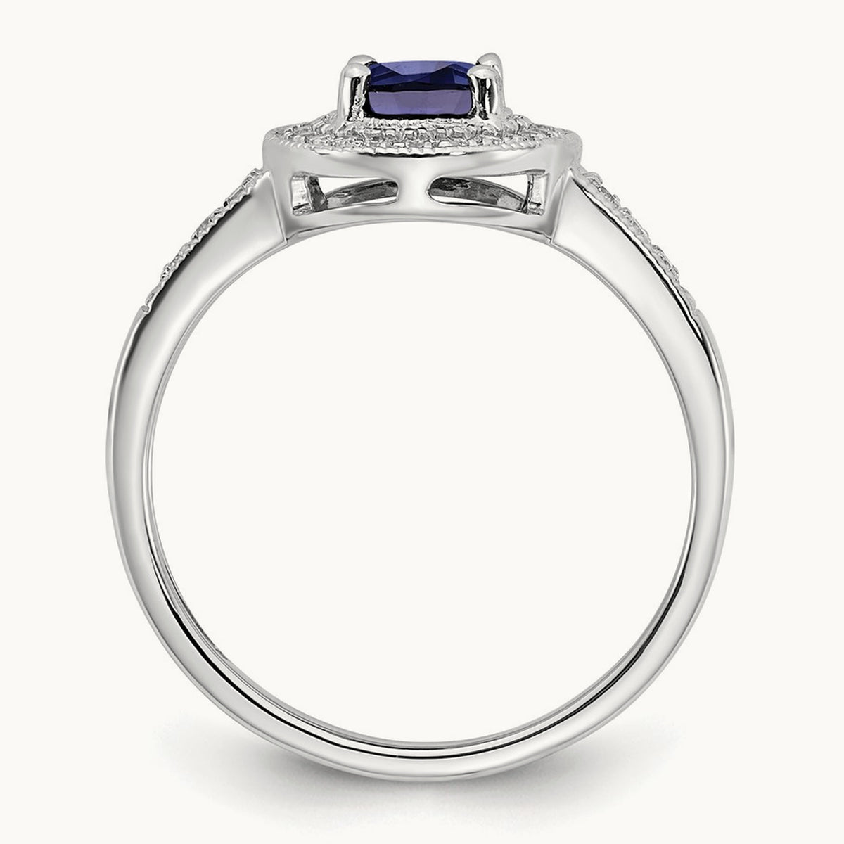 Oval Created Sapphire and Diamond Halo Ring, 14K White Gold