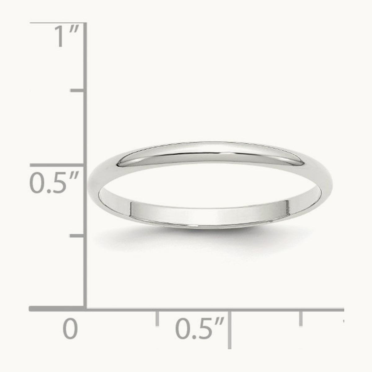 Lightweight Half Round Band, 2mm, 10K White Gold