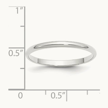 Lightweight Half Round Band, 2mm, 10K White Gold