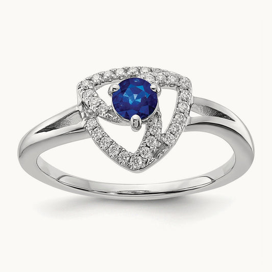 Diamond and Blue Sapphire Triangle Ring, 14K White Gold