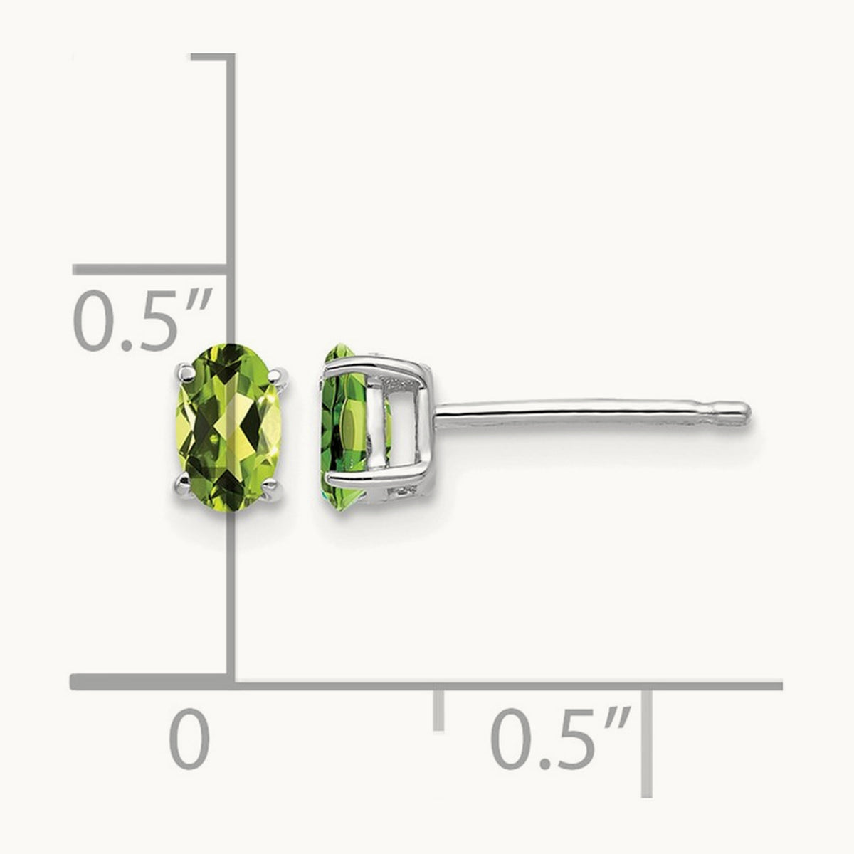 Peridot Oval Stud Earrings, 14K White Gold
