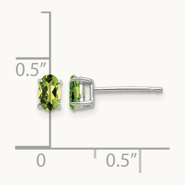 Peridot Oval Stud Earrings, 14K White Gold