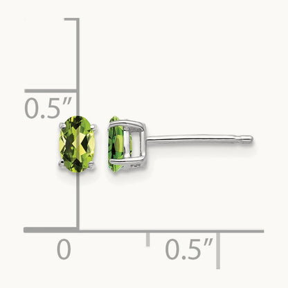 Peridot Oval Stud Earrings, 14K White Gold