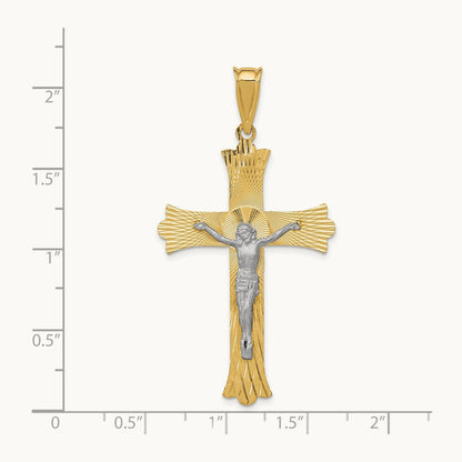 Polished Satin D/C Crucifix Cross Pendant, 14K Two-tone