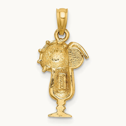 Enamel Drink w/Multi-Colored Umbrella Charm, 14K Yellow