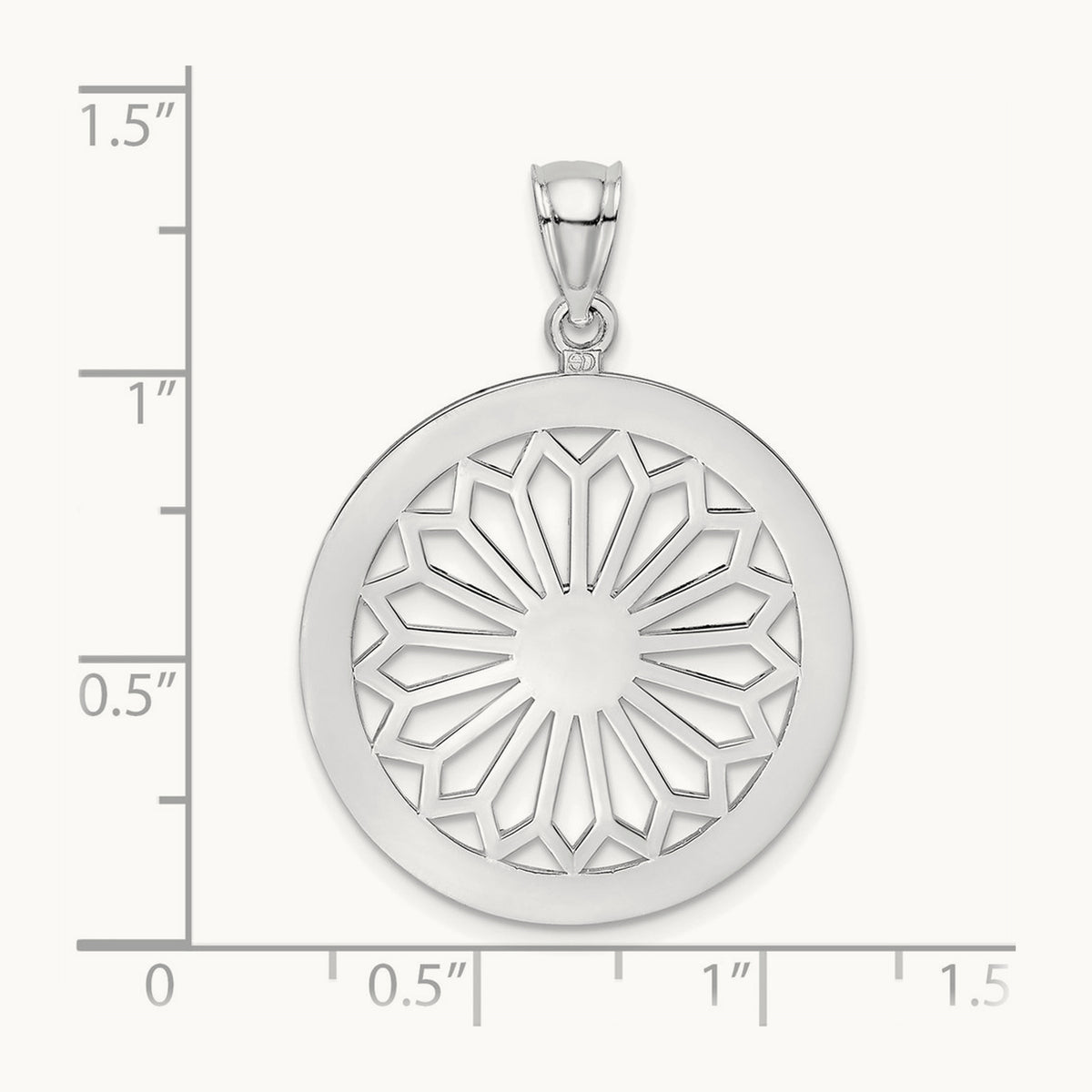Retro Daisy In Round Frame Charm — 14K White Gold