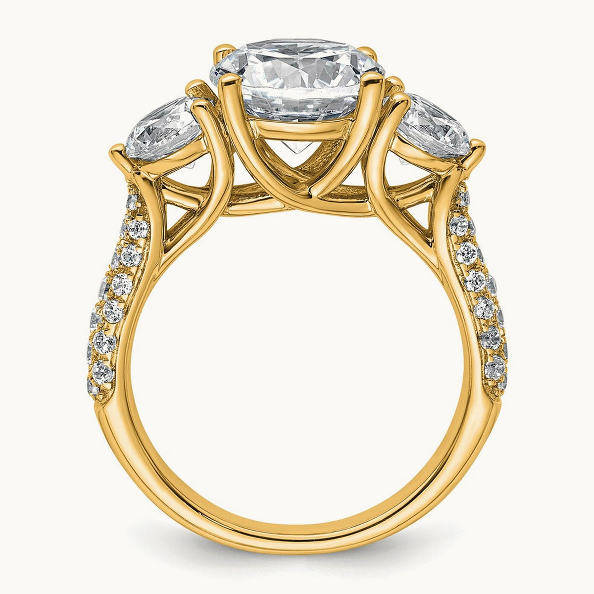 Round 3 Stone Engagement Ring, 0.50-3.75 ct tw Lab-Grown Diamond — 14K Yellow Gold